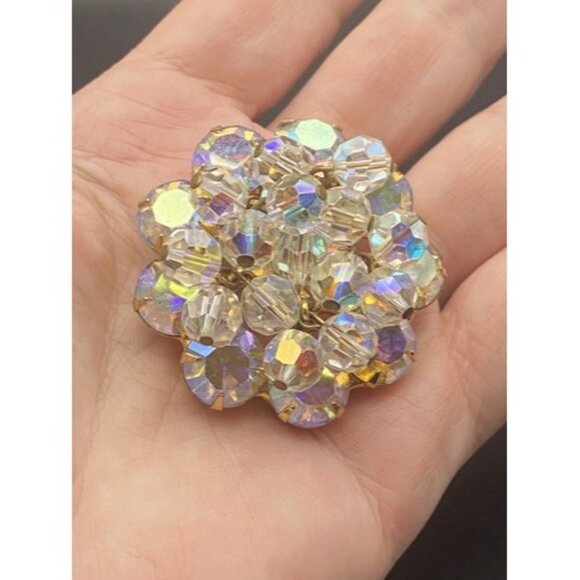 Vtg Brooch Juliana Attributed Unsigned AB Crystal Cha Cha Gold Plated 1.75 Inch - Picture 2 of 8